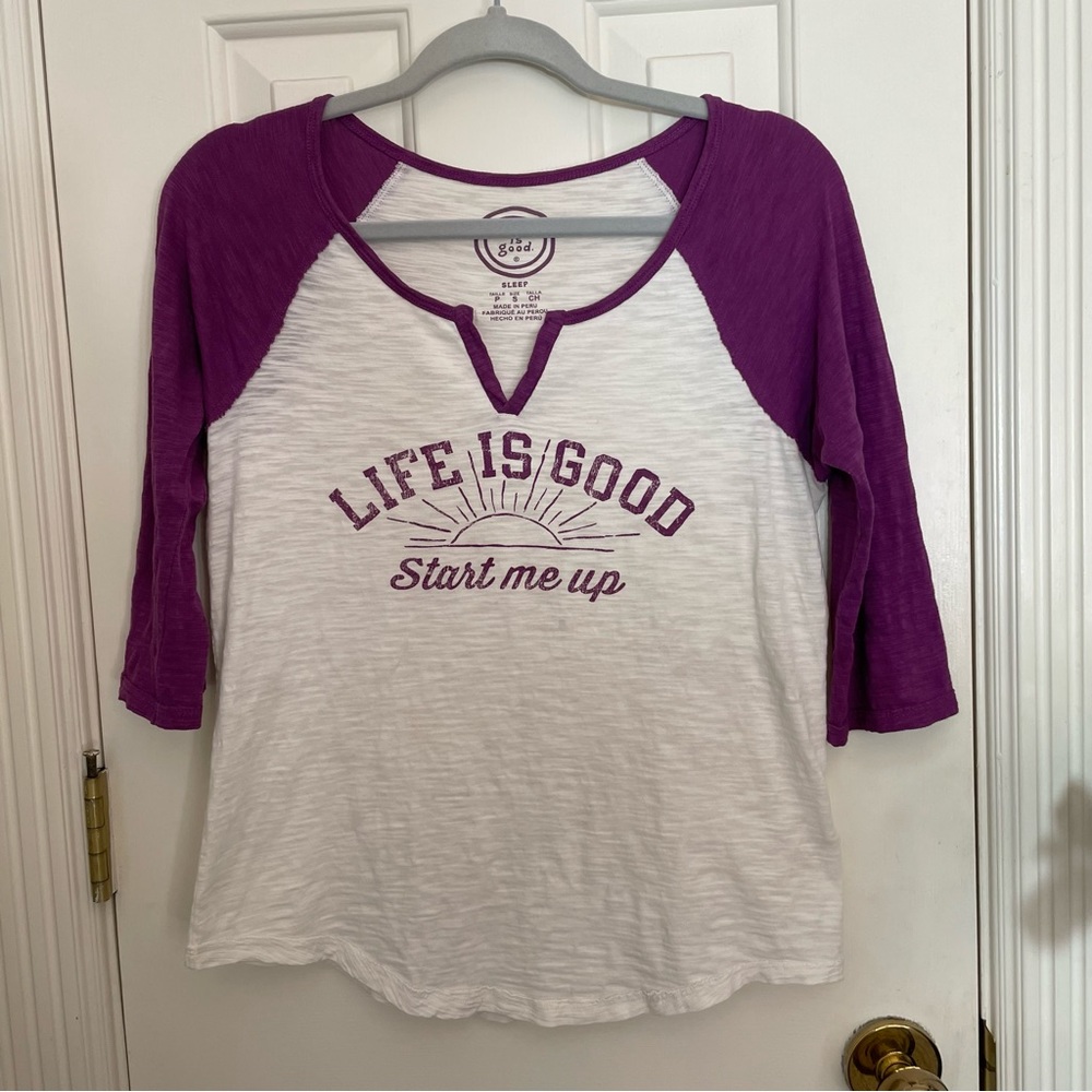 LIFE IS GOOD Start Me Up “Sleep” Shirt baseball inset raglan 3/4 sleeves Small